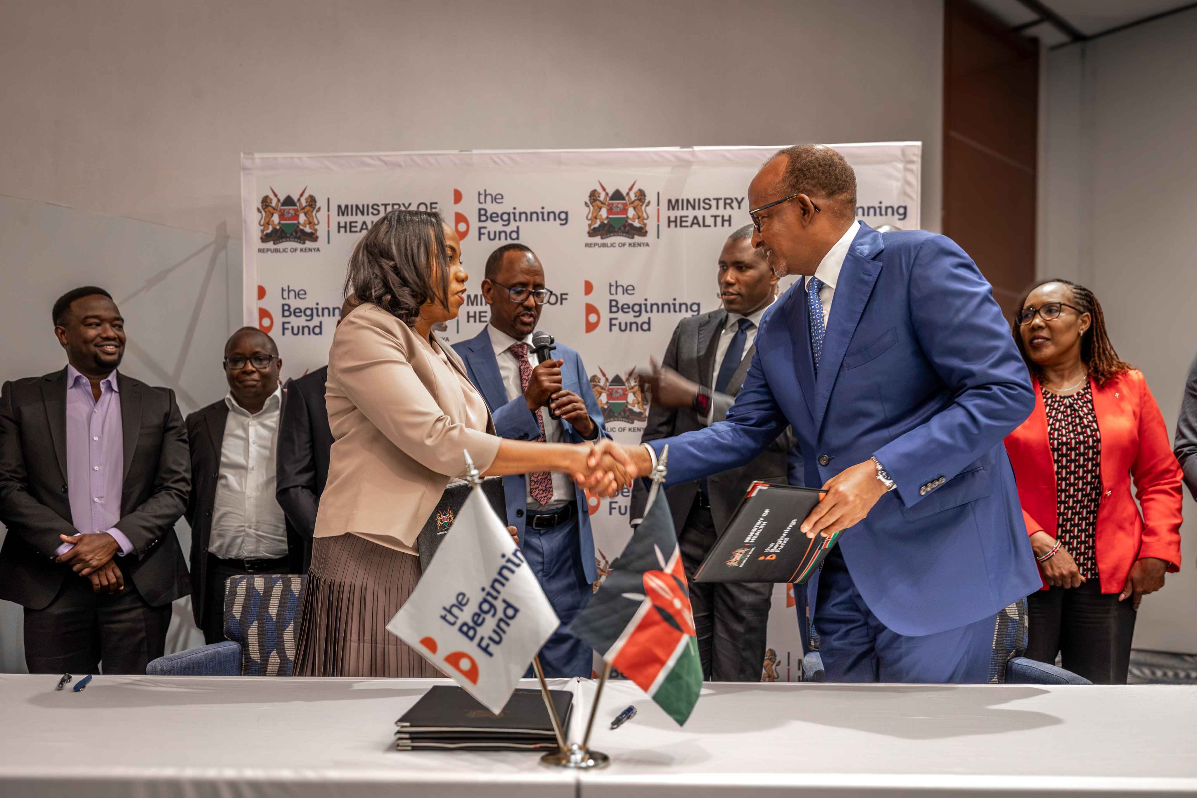 File image of Health CS Aden Duale and Beginnings Fund CEO Alice Kang’ethe.